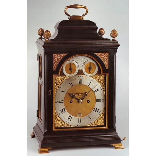 18TH CENTURY ANTIQUE EBONIZED BRACKET CLOCK BY WILLIAM ALLAM OF LONDON